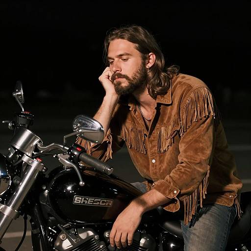 Contemplative Biker Under Night Sky