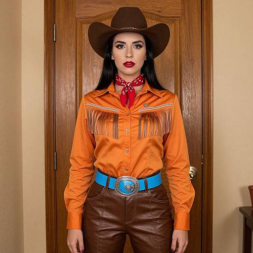 Confident Woman in Vibrant Western Attire