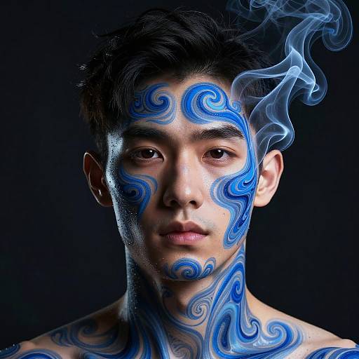 Ethereal Male Figure with Blue Patterns