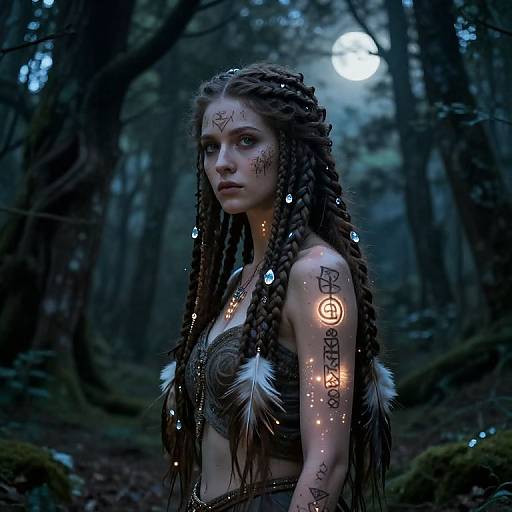 Mystical Prophetess in Moonlit Forest