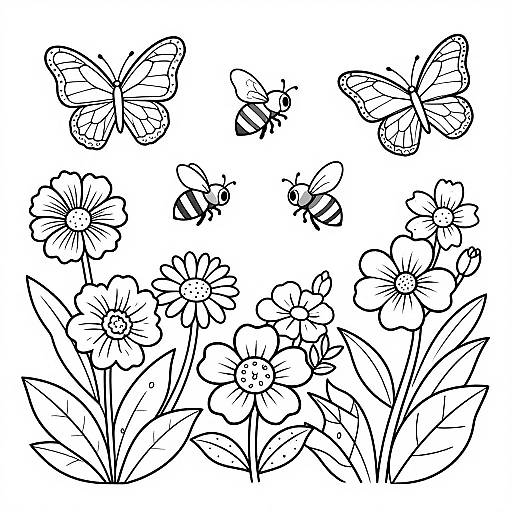 Garden Scene Coloring Page Clip Art