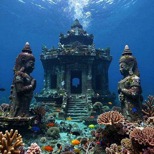 Bioluminescent Sunken Temple Scene