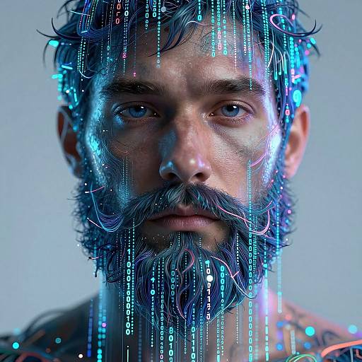 Futuristic AI Beard Binary Art