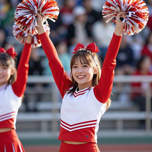 Cheerful Cheerleader with Pom-Poms