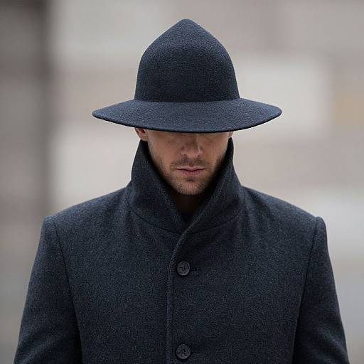 Man in Dark Grey Coat and Pointed Wide-Brim Hat