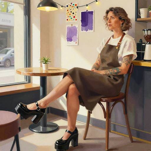 Sunlit Barista with Chunky Mary Janes