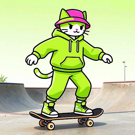 Vibrant Mutant Cat Skateboarder Illustration