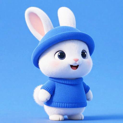 Cute Pixar-Style White Rabbit in Blue Sweater