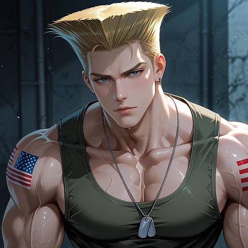 Illustration of Guile, street fighter in the style of Myusha