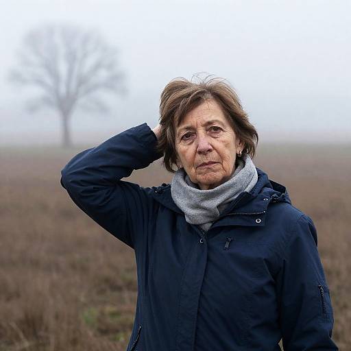 Mature Woman in Foggy Field