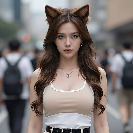 Confident Woman with Cat Ears Urban