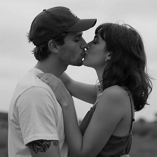 Romantic Black-and-White Couple Kiss