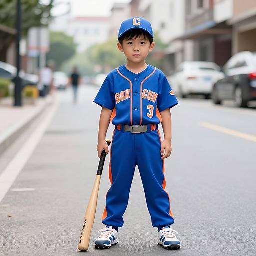 Boy in Blue and Orange with Bat