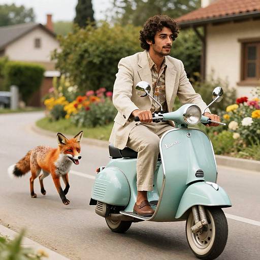 Retro Vespa Ride with Playful Fox
