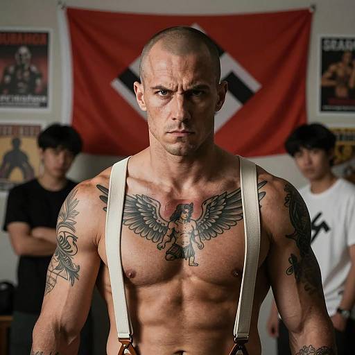 Intense Portrait of a Tattooed Man