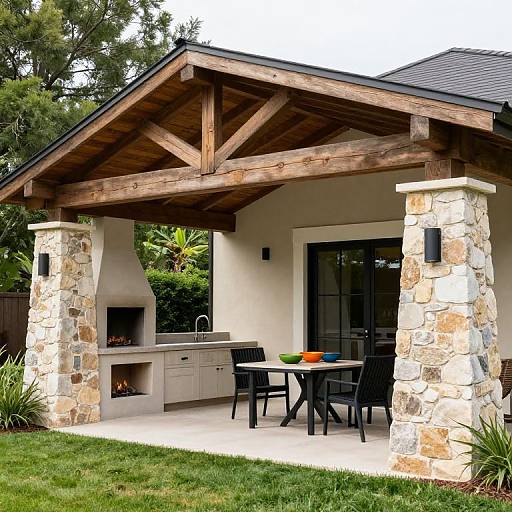 Rustic Covered Patio with Outdoor Kitchen