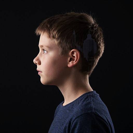 Profile of Boy with City Skyline Double Exposure