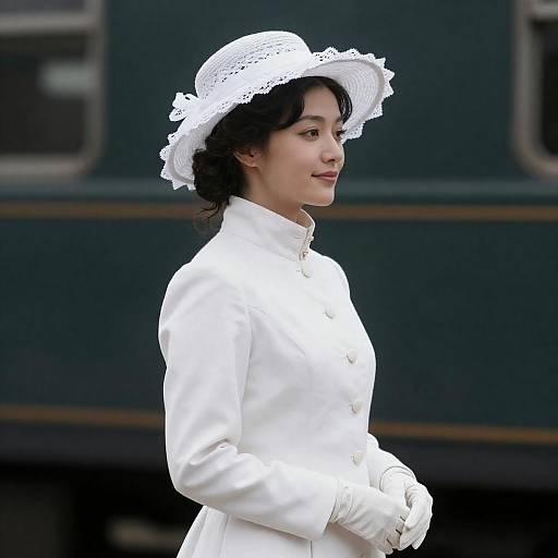 Victorian Woman in White Profile Portrait