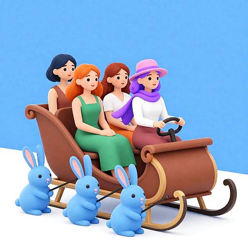 Whimsical Sleigh Ride with Colorful Women
