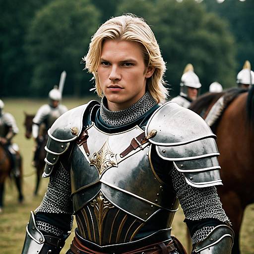 Focused Warrior in Armor and Horse