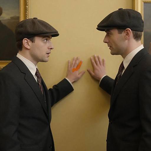 Two Men in Vintage Clothing with Painted Hands