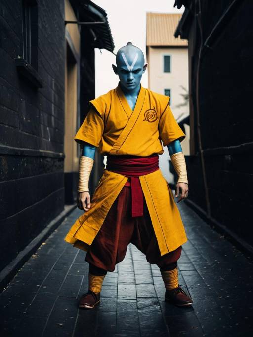 Man in Realistic Aang Cosplay Costume
