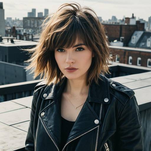 Woman with Shaggy Cut Hairstyle in Leather Jacket