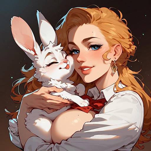 Mother Rabbit Embracing Baby Rabbit