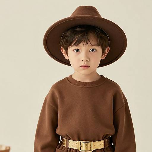 Young Boy in Brown Outfit