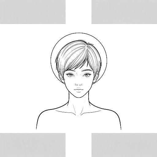 Minimalist Line Portrait of Woman with Pixie Cut and Geometric Halo