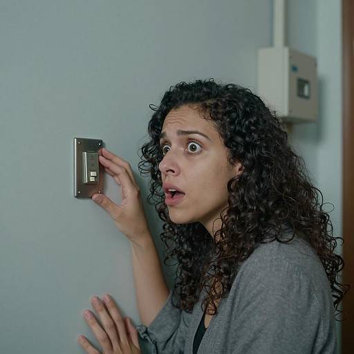 Frightened Woman Reaching for Light Switch