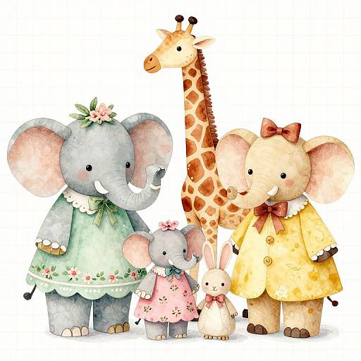 Vintage Watercolor Paper Doll Animals