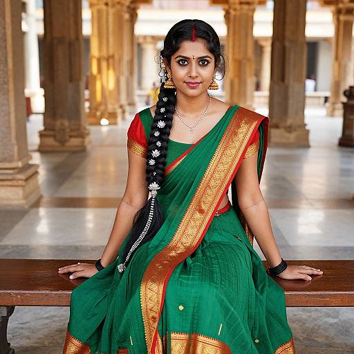 Vibrant South Indian Woman in Temple