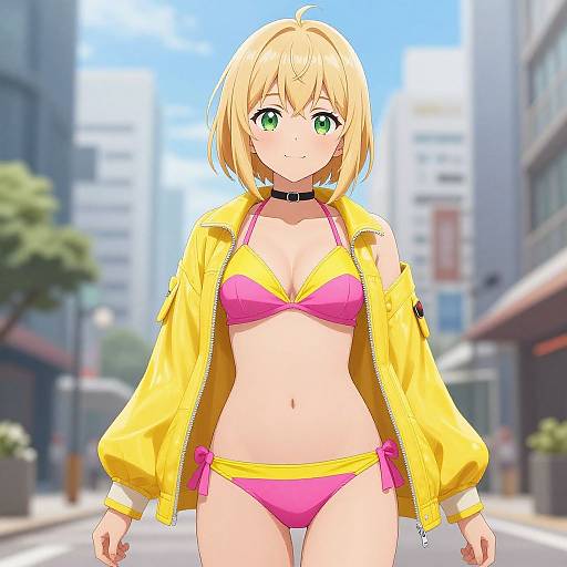 Anime Young Woman in City Style