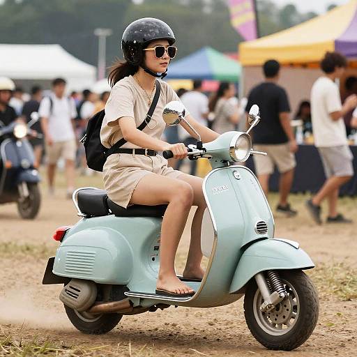 Rider on Classic Moped at Festival