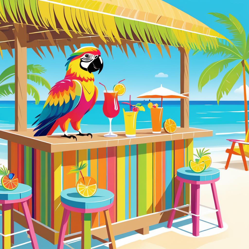 Vibrant Parrot at a Tiki Bar Scene