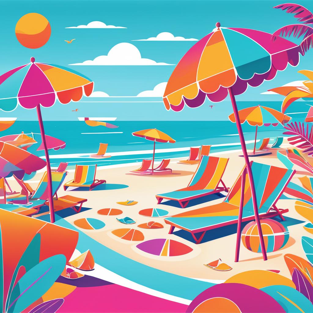 Vibrant Cartoon Beach Scene Illustration