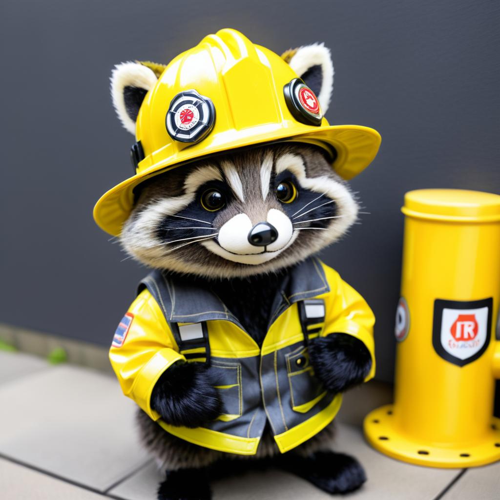 Mischievous Raccoon as Firefighter