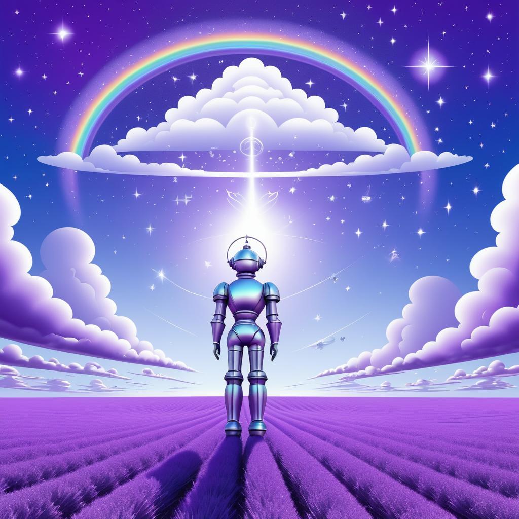 Surreal Robot in Infinite Purple Meadow