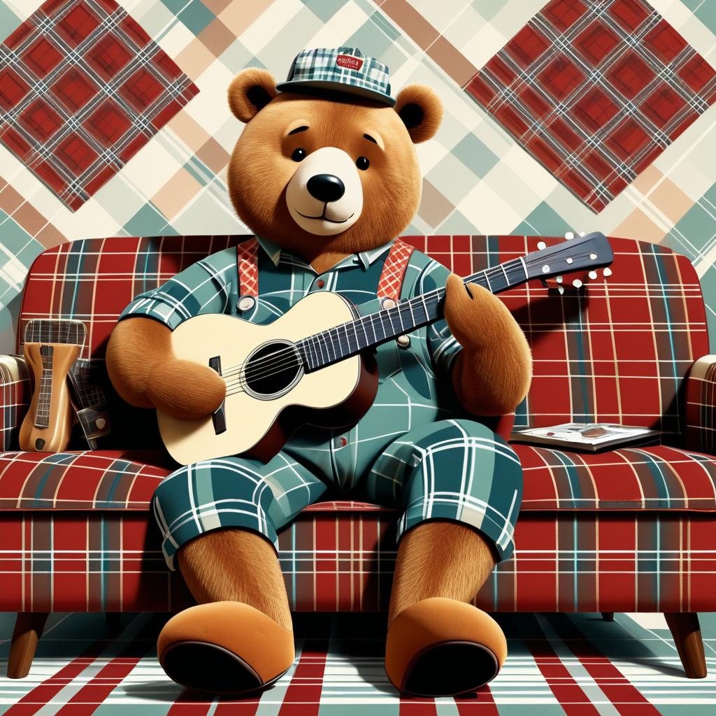 Charming Bear Retro Illustration on Couch