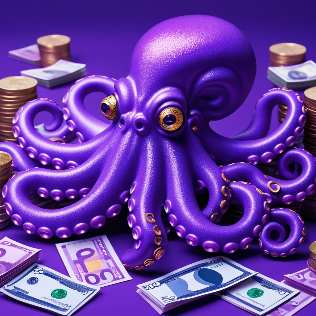 Realistic Purple Octopus Counting Money