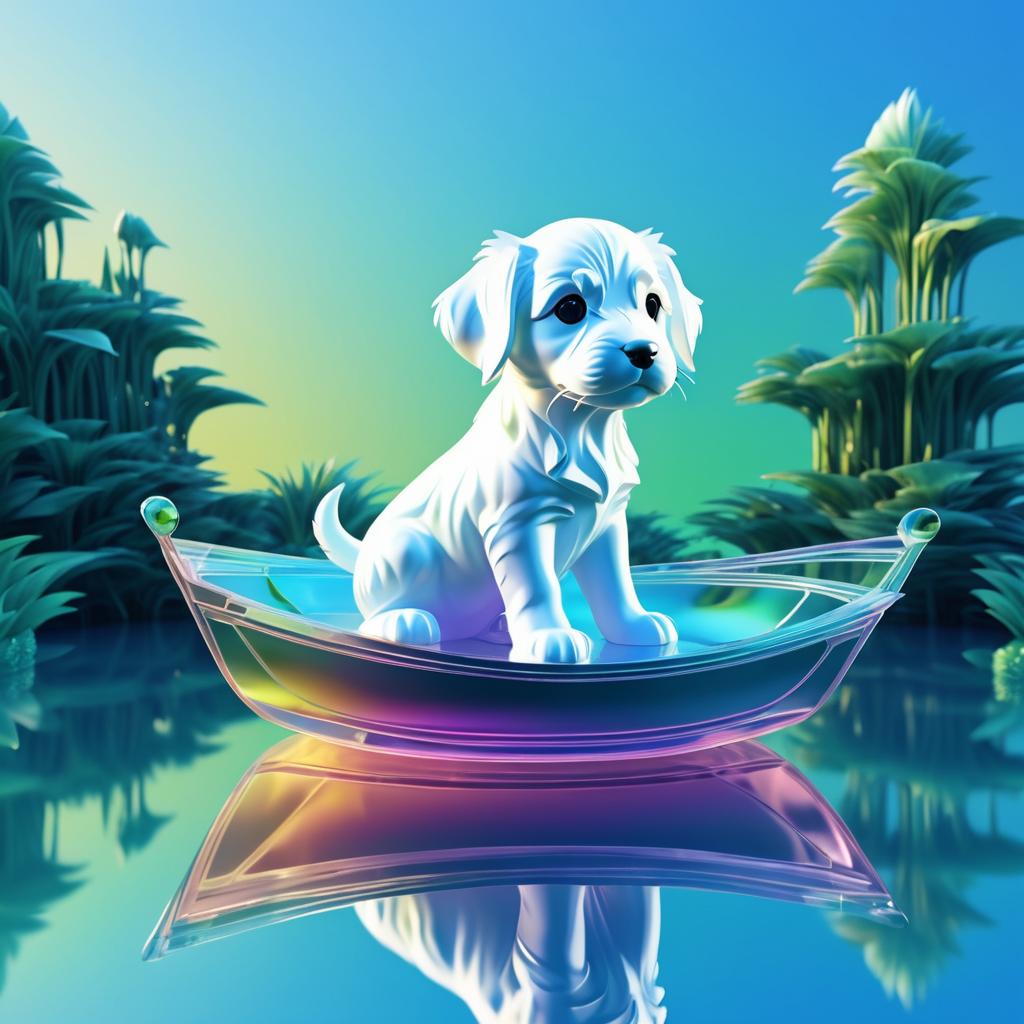 Translucent Puppy in a Dreamlike Boat