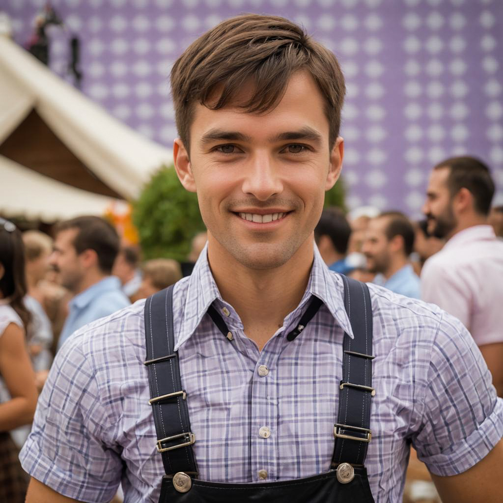 Cheerful Young Man in Traditional Lederhose