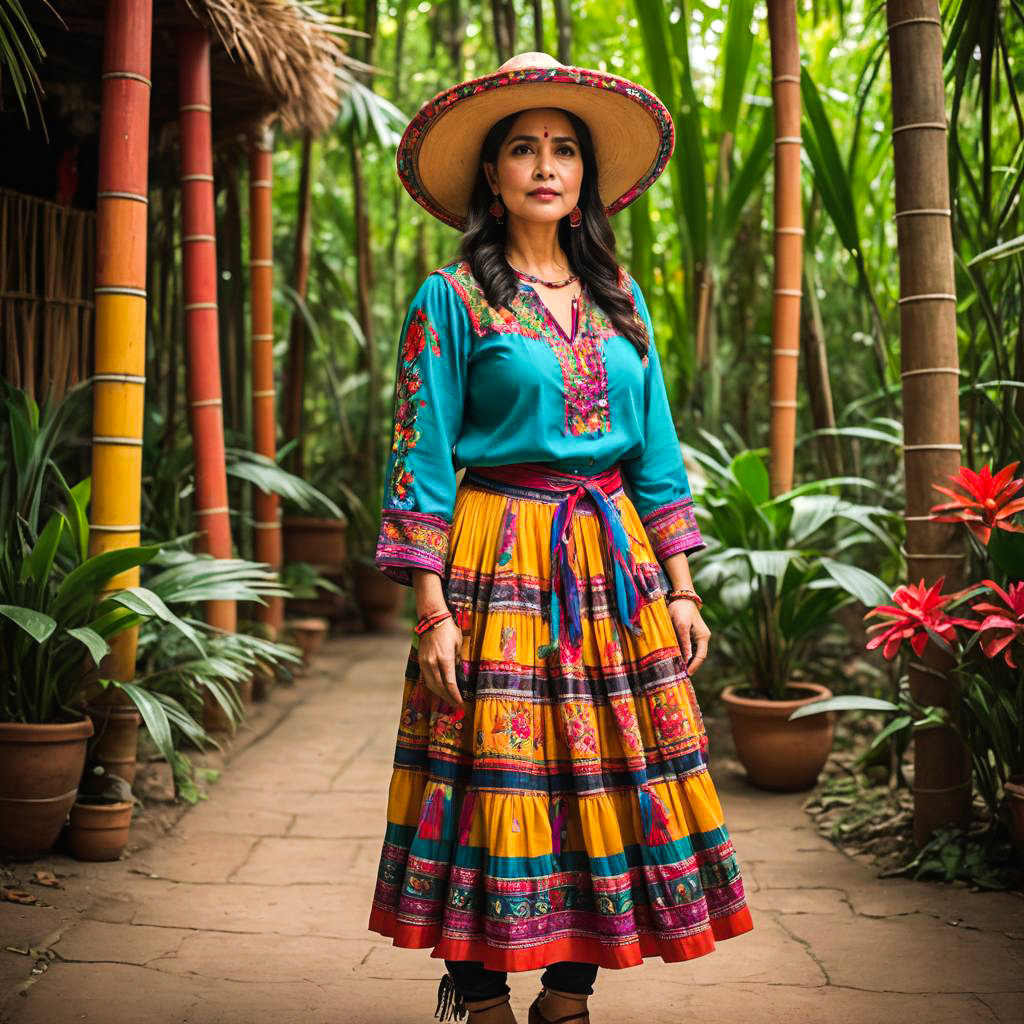 Vibrant Mexican Woman in Bamboo Forest