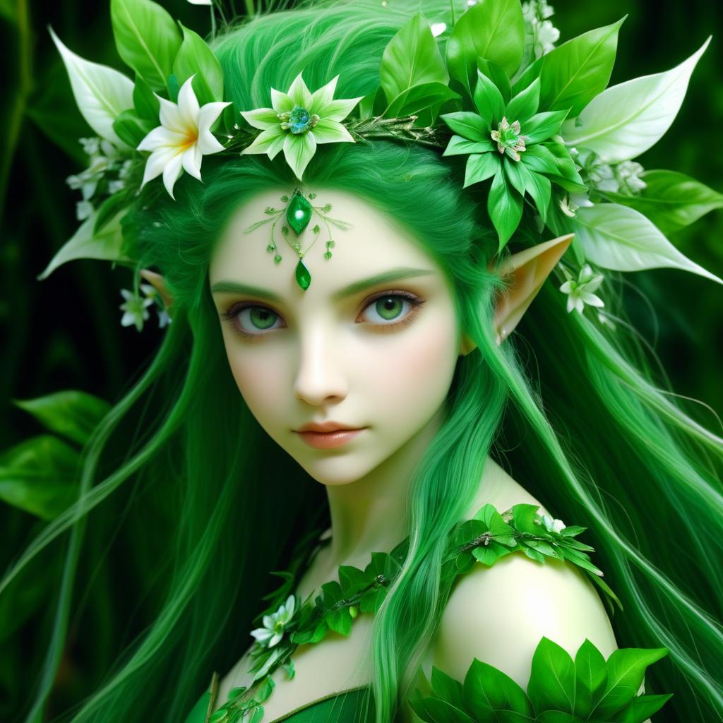 Enchanting Elf with Floral Hair Design