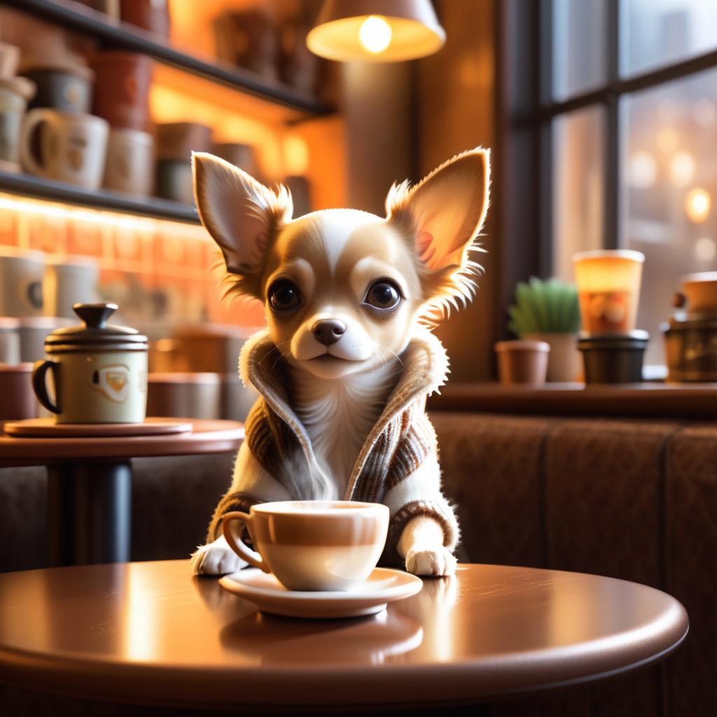 Cozy Café Scene with a Chihuahua