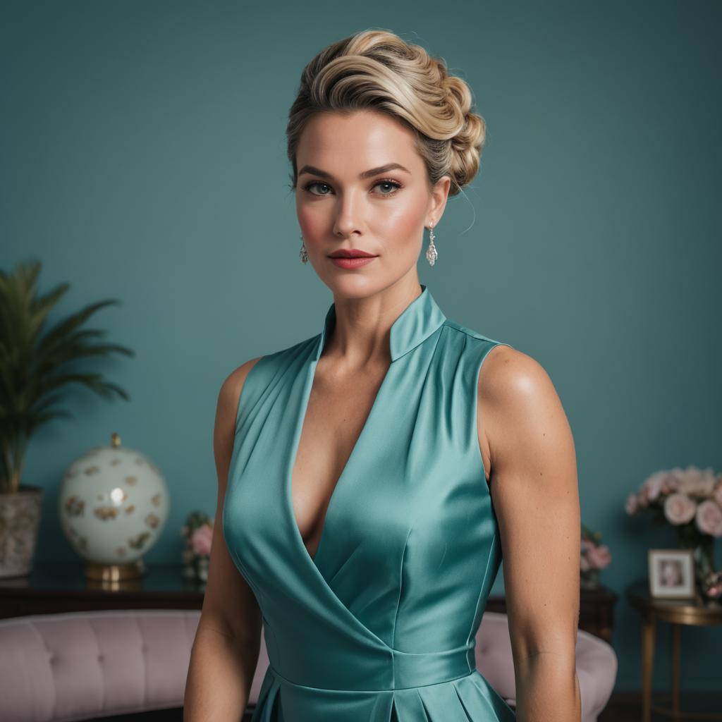 Elegant Businesswoman Portrait in Teal Mist