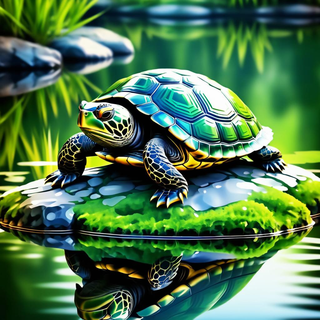 Hyper-Realistic Turtle on a Rock