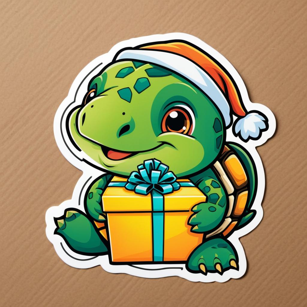 Turtle With Gift Cut Sticker Design