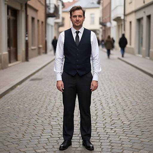 Man in Vest and Tie on Street